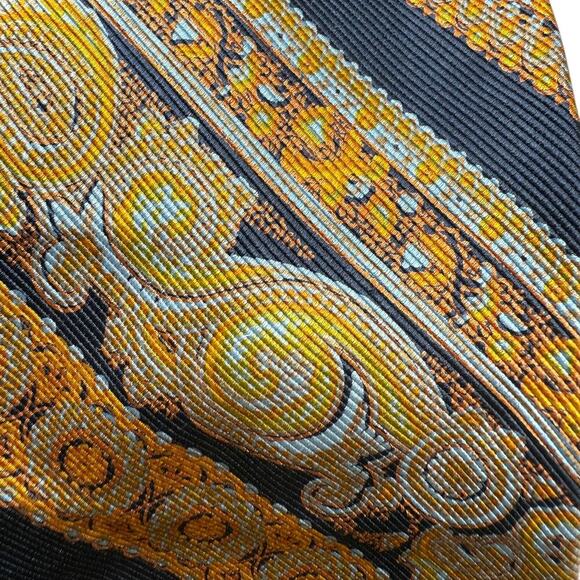 Vintage LANVIN Silk tie Black Yellow - Picture 2 of 6